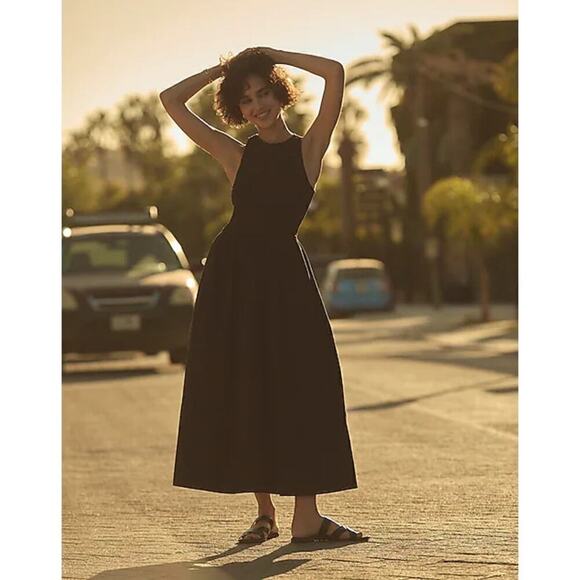 Madewell The Melody Smocked Dress Sleeveless Keyhole Back Midi Black NWT XS - Picture 2 of 10